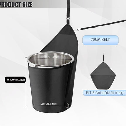 3Pcs Horse Feed Bag Trailer Bucket Hanging Holder for 5 Gallon Water Bucket,1600D Oxford Organizer on Trailers Stalls,Black -.