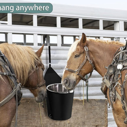3Pcs Horse Feed Bag Trailer Bucket Hanging Holder for 5 Gallon Water Bucket,1600D Oxford Organizer on Trailers Stalls,Black -.