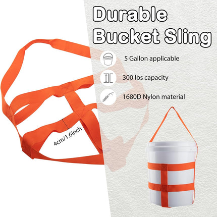 2 PCS Bucket Sling for 5 Gallon Bucket,1.6 Inch Wide Handling Heavy 1680D Nylon Webbing with Belly Band,Load Capacity up to 300 LBS -.