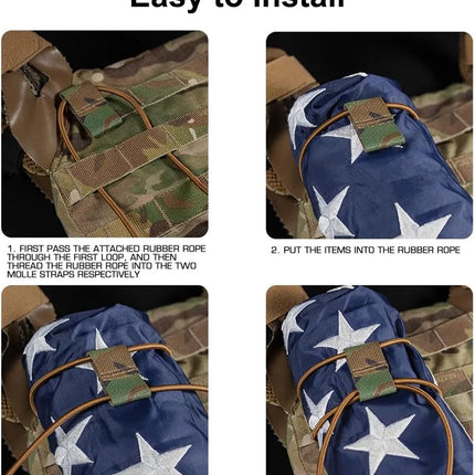 Tactical Flag Bungee Elastic Fastener Strap Shock Cord Retention Molle Webbing Loop Lock Secure Plate Carrier Attachment -.