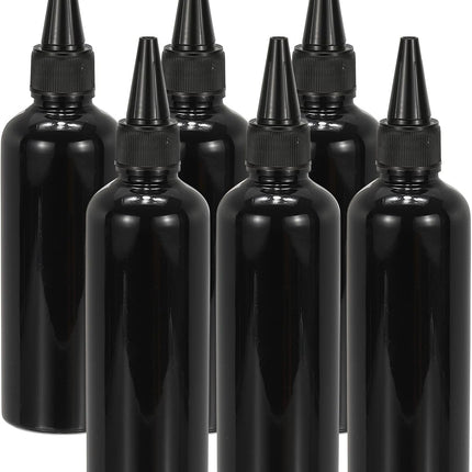 Plastic Applicator Bottle, 6 Pcs 3.4oz(100ml) Leak Proof Refillable Empty Dispenser Container Squeeze Bottle with Twist Top Cap for Hair Ink Liquid Sauces, Black -.