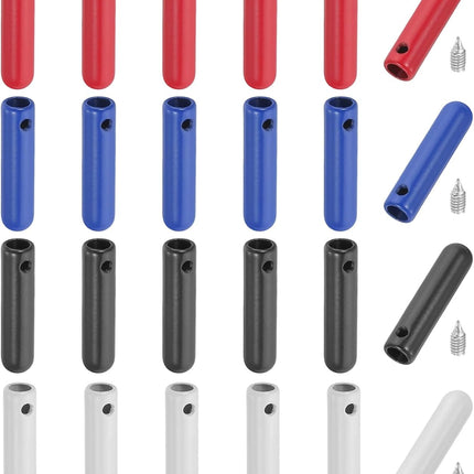 24Pcs Shoelace Tips with Screw, Alloy 25mm Cylindrical Aglets Shoes Lace Cords End Tip Cap Replacement for DIY Red, Blue, White, Black -.