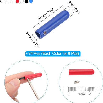 24Pcs Shoelace Tips with Screw, Alloy 25mm Cylindrical Aglets Shoes Lace Cords End Tip Cap Replacement for DIY Red, Blue, White, Black -.