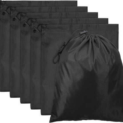 Travel Storage Bags with Toggle 10 x 12 Inch, 6 Pack Waterproof 210D Polyester Drawstring Bag Stuff Sack Cinch for Gym Traveling Hiking Yoga Shoes Organizer, Black Inch.