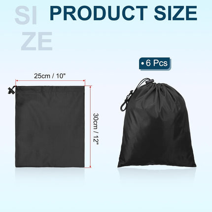Travel Storage Bags with Toggle 10 x 12 Inch, 6 Pack Waterproof 210D Polyester Drawstring Bag Stuff Sack Cinch for Gym Traveling Hiking Yoga Shoes Organizer, Black Inch.