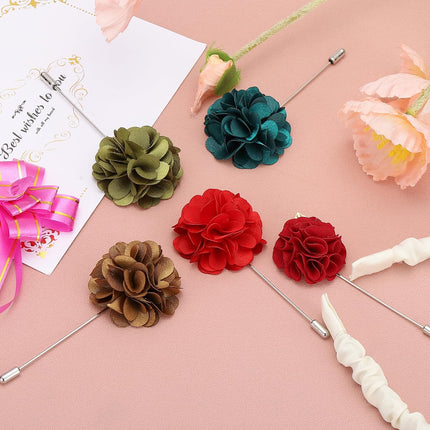 Flower Boutonnieres Pin, Lapel Pin for Men Camellia Suit Wedding Graduation Anniversary Brooch Outfit Accessories, Gold Red -.