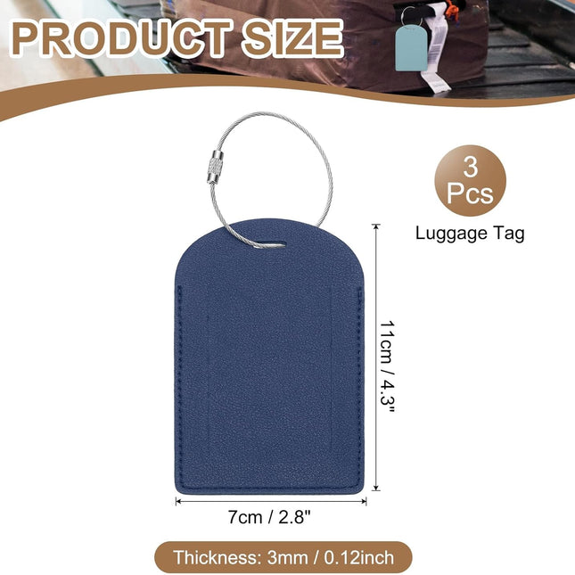 Suitcase Tags, Deep Blue Leather Luggage Name Tags Airplane Travel Essentials Business Trip Accessories with Private Protection for Hotel Check in Bags Men Women, 3 Pcs -.