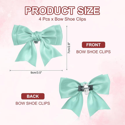 Women Bow Shoe Clips, 4 Pcs Satin Elegant Detachable Bowknot Cute Embellishment Buckle for Decoration Wedding Party, Mint Blue -.