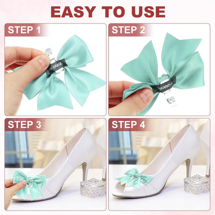 Women Bow Shoe Clips, 4 Pcs Satin Elegant Detachable Bowknot Cute Embellishment Buckle for Decoration Wedding Party, Mint Blue -.