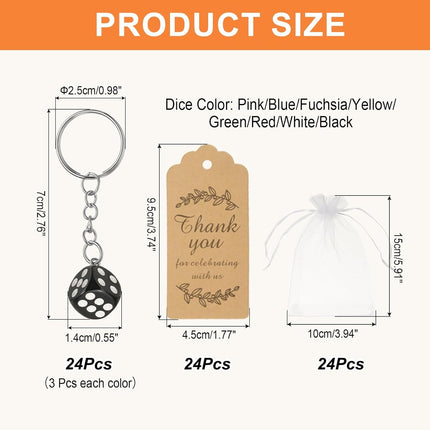 Dice Key Chains Bulk with Jute Twine Gift Tag/Mesh Bag, Creative Keyring Charm Pendant for Bag Cellphone Accessories Pink/Blue/Roes Red/Yellow/Green/Red/White/Black -.