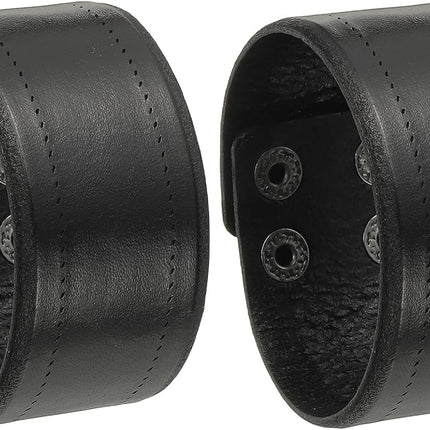 Wide Simple Leather Wristbands, Vintage Adjustable Cuff Bracelets Black -.