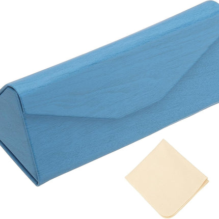 Foldable Glasses Case, Triangle Magnetic Sunglasses Organizer Case PU Leather Hard Eyeglass with Cloth Bright Blue -.