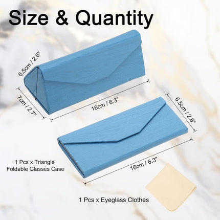 Foldable Glasses Case, Triangle Magnetic Sunglasses Organizer Case PU Leather Hard Eyeglass with Cloth Bright Blue -.