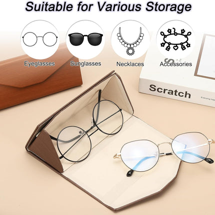 Foldable Glasses Case, Triangle Magnetic Sunglasses Organizer Case PU Leather Hard Eyeglass with Cloth Bright Blue -.