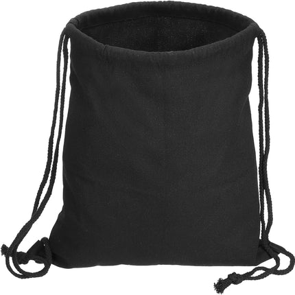 Cotton Drawstring Bags, Canvas Backpack Foldable Sports Gym Bags for Women Men Trip, Black 34cm.