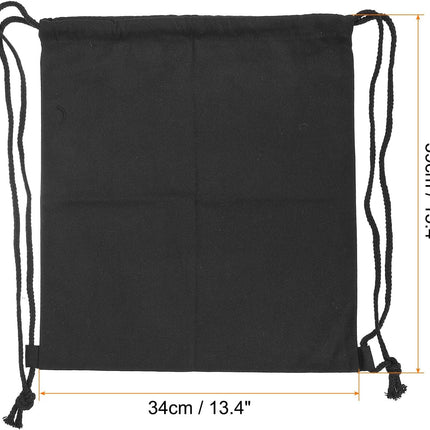 Cotton Drawstring Bags, Canvas Backpack Foldable Sports Gym Bags for Women Men Trip, Black 34cm.