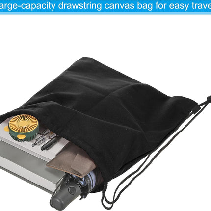 Cotton Drawstring Bags, Canvas Backpack Foldable Sports Gym Bags for Women Men Trip, Black 34cm.