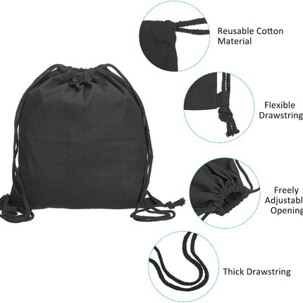 Cotton Drawstring Bags, Canvas Backpack Foldable Sports Gym Bags for Women Men Trip, Black 34cm.