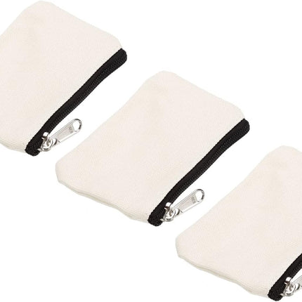 3" x 5" Coin Purse Pouch, 3 Pack Change Purses Small Organizer Bags with Zipper Canvas for Home, White -.