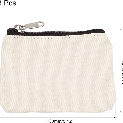 3" x 5" Coin Purse Pouch, 3 Pack Change Purses Small Organizer Bags with Zipper Canvas for Home, White -.
