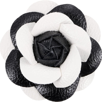 Flower Hair Clips, Camellia Hairpin Floral Brooches Pin Handmade Leather Brooch for Lady Bridal Women Hat Dress Black White -.