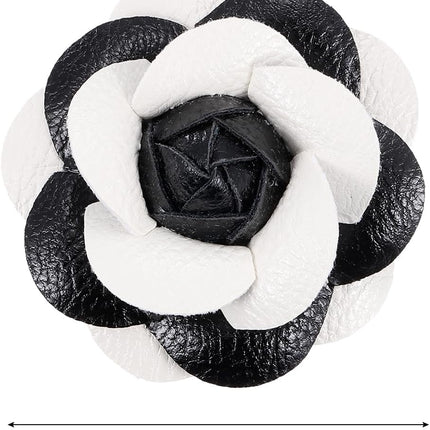 Flower Hair Clips, Camellia Hairpin Floral Brooches Pin Handmade Leather Brooch for Lady Bridal Women Hat Dress Black White -.