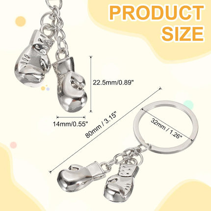 Boxing Gloves Keychain, Mini Cute Sports Key Chain Sport Pendant Ring Bag Backpack Decor for Men Women Party Gifts Favors, Silver -.