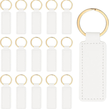 16pcs Leather Keychain Blanks,72mm Sublimation Blanks PU Key Chain Keyring with Rings White -.