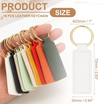 16pcs Leather Keychain Blanks,72mm Sublimation Blanks PU Key Chain Keyring with Rings White -.