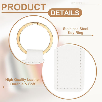16pcs Leather Keychain Blanks,72mm Sublimation Blanks PU Key Chain Keyring with Rings White -.