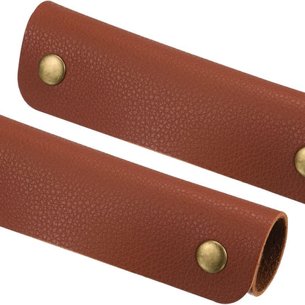 Luggage Handle Wrap, 2 Pack PU Handbag Grip Cover Protector Identifier with Clasp for 3cm / 1.18 Inch Suitcase Grocery Shopping Bag, Dark Brown -.
