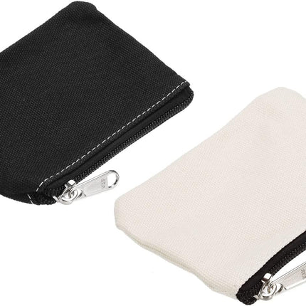 3" x 5" Coin Purse Pouch, 2 Pack Change Purses Small Organizer Bags with Zipper Canvas for Home, Black White -.