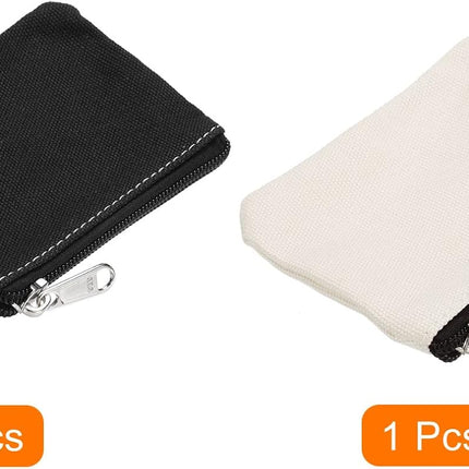 3" x 5" Coin Purse Pouch, 2 Pack Change Purses Small Organizer Bags with Zipper Canvas for Home, Black White -.