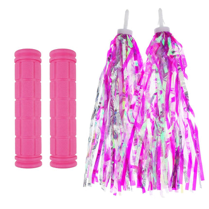2 Pack Bicycle Bike Handlebar Scooter Streamers and Handle Bar Grips,2 Types (Pink) Pink.