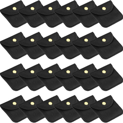 3x3 Inch Velvet Jewelry Pouches, 24 Pcs Packaging Gift Bags with Snap Button for Bracelet Necklace Rings Watch, Black -.