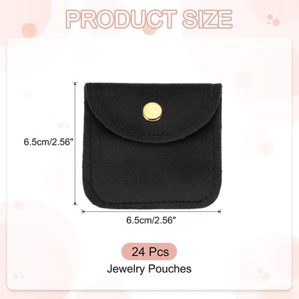 3x3 Inch Velvet Jewelry Pouches, 24 Pcs Packaging Gift Bags with Snap Button for Bracelet Necklace Rings Watch, Black -.