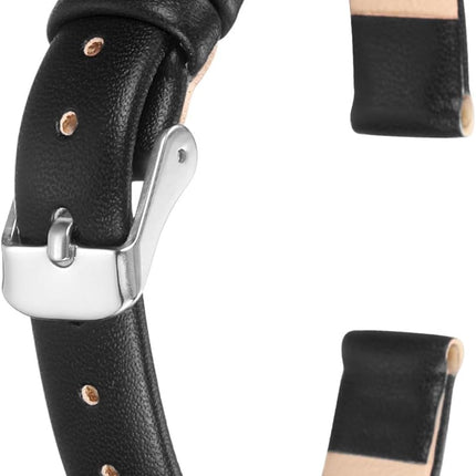Leather Watch Band Soft Genuine Straps Quick Release Flexible Strap with Spring Bar Pins for Men Women Black 10mm.
