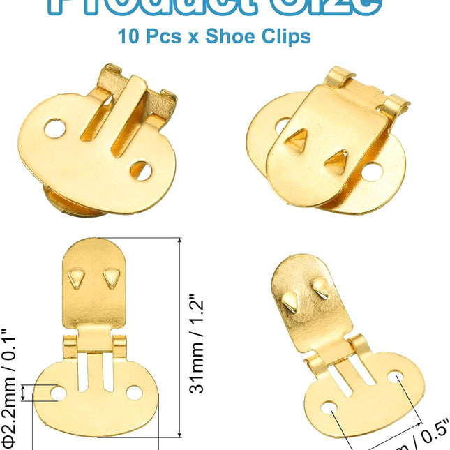 19mm x 31mm Shoe Clips, 10 Pcs Flat Blank Clips Supplies Embellishments for DIY Crafts Decoration Project Shoes Gold.