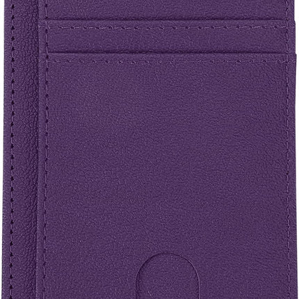 Minimalist Slim Wallet, Leather Front Pocket RFID Blocking Wallet Credit Card Holder Money Clip with ID Window for Men & Women, Dark Purple -.