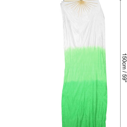 16 Fan Belly Dance Silk Veil 59", 1 Pair (Left+Right) Women Long Folding Wood for Performance, White Green 59".
