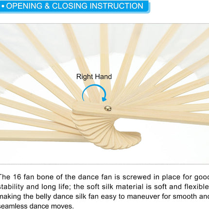 16 Fan Belly Dance Silk Veil 59", 1 Pair (Left+Right) Women Long Folding Wood for Performance, White Green 59".