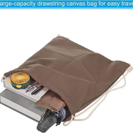 Cotton Drawstring Bags, Backpack Foldable Sports Gym Bags for Women Men Trip, Brown -.