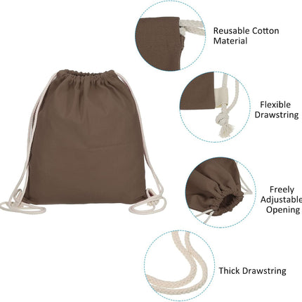 Cotton Drawstring Bags, Backpack Foldable Sports Gym Bags for Women Men Trip, Brown -.
