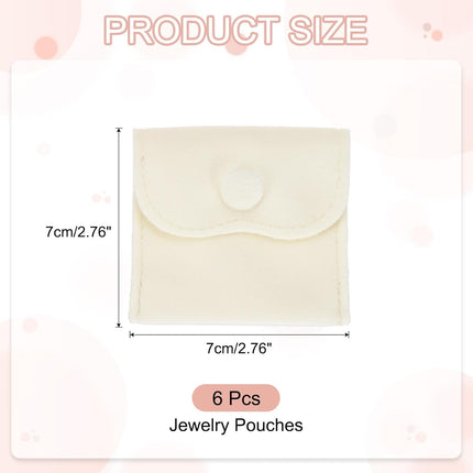 3x3 Inch Velvet Jewelry Pouches, 6 Pcs Packaging Gift Bags with Snap Button for Bracelet Necklace Rings Watch, Beige.