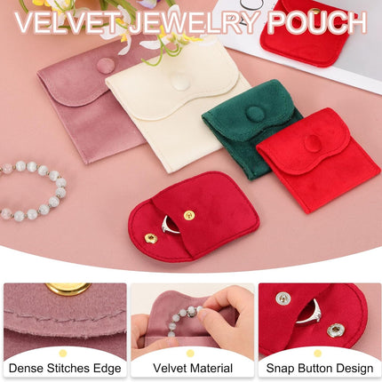 3x3 Inch Velvet Jewelry Pouches, 6 Pcs Packaging Gift Bags with Snap Button for Bracelet Necklace Rings Watch, Beige.