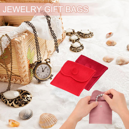 3x3 Inch Velvet Jewelry Pouches, 6 Pcs Packaging Gift Bags with Snap Button for Bracelet Necklace Rings Watch, Beige.