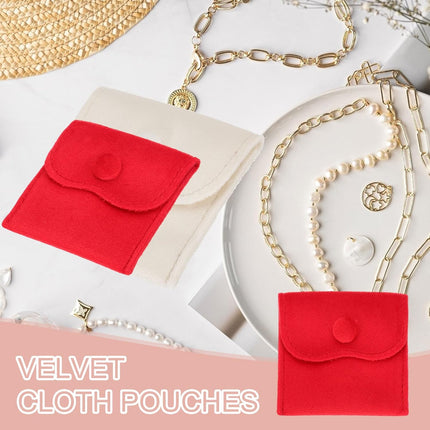 3x3 Inch Velvet Jewelry Pouches, 6 Pcs Packaging Gift Bags with Snap Button for Bracelet Necklace Rings Watch, Beige.