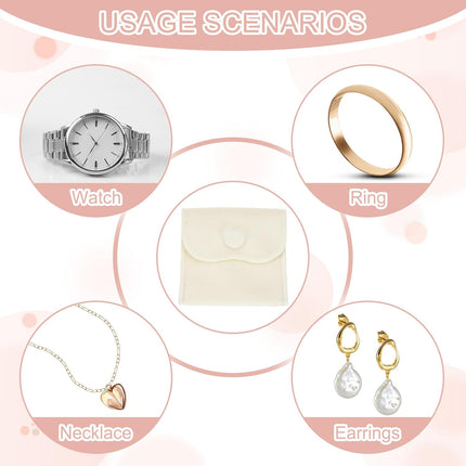 3x3 Inch Velvet Jewelry Pouches, 6 Pcs Packaging Gift Bags with Snap Button for Bracelet Necklace Rings Watch, Beige.