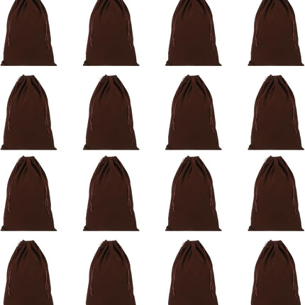 Shoe Dust Bag, 16 Pack Duster Flannel Shoes Pouch with Drawstring Washable Breathable Travel Bags for Home Luggage Storage, 12x17" Brown -.