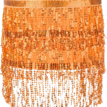 Women's Sequin Tassel Skirts, Rave Fringe Sparkle Skirt Belly Orange -.
